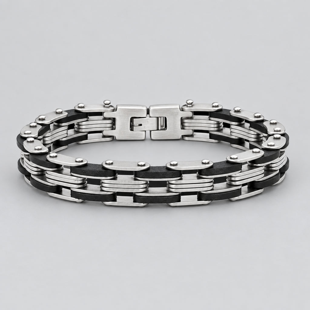 Men’s Stainless Steel Industrial Two-Tone Motorcycle Chain Biker Bracelet-1