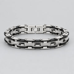 Men’s Stainless Steel Industrial Two-Tone Motorcycle Chain Biker Bracelet-1