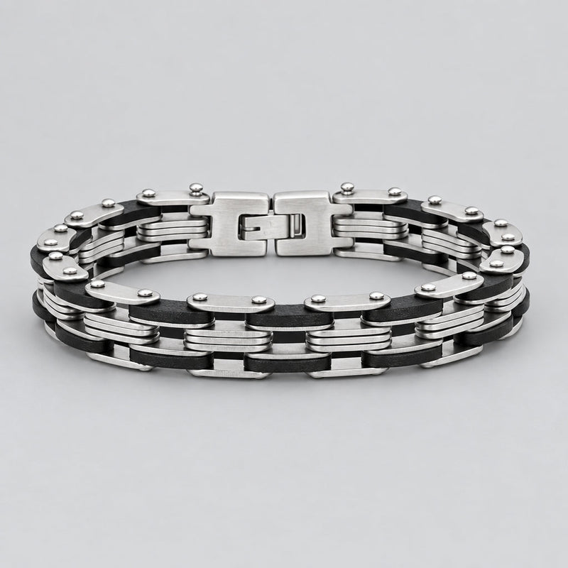 Men’s Stainless Steel Industrial Two-Tone Motorcycle Chain Biker Bracelet-1