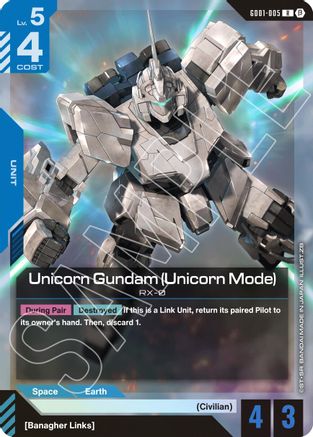 Unicorn Gundam (Unicorn Mode) (GD01-005) - Edition Beta Holofoil-1