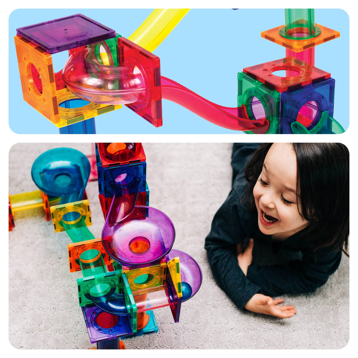 PicassoTiles - PicassoTiles Magnetic Marble Run Set: 70-Piece Set - Ages 3+-4