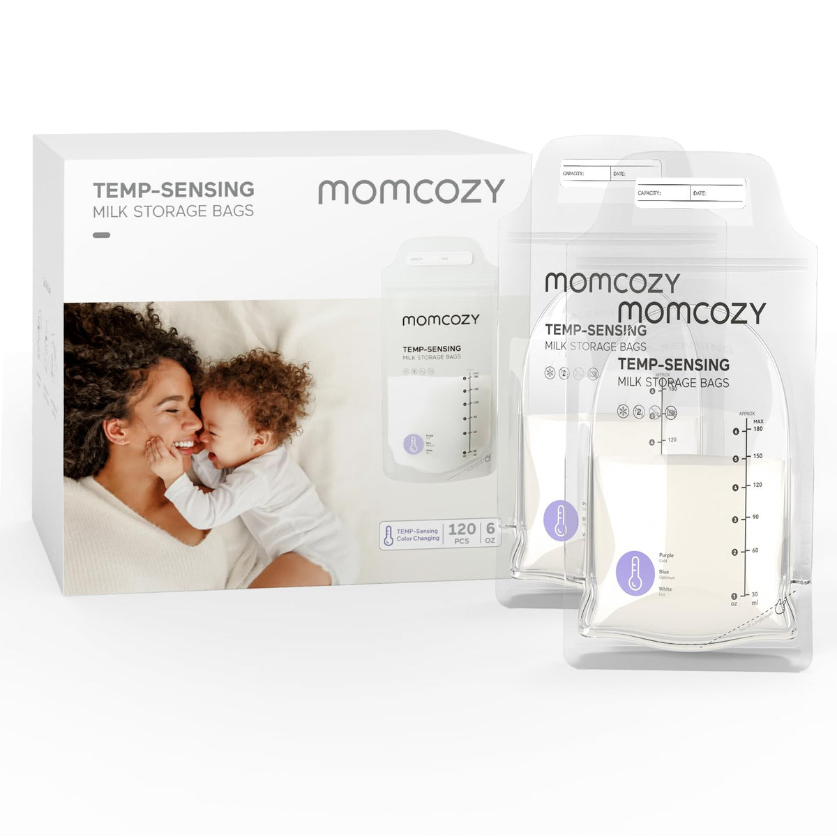 Momcozy Breastmilk Storage Bags, Temp-Sensing Discoloration Milk Storing Bags for Breastfeeding, Disposable Milk Storage Bag with 6 Ounce Self Standing, No-Leak Milk Freezer Storage Pouches, 120PCS 🍁 All In One Marketplace Canada