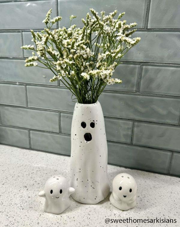 Mud Pie Ghost Vase, Medium Halloween Flower Vase for Fall Home Decor-5