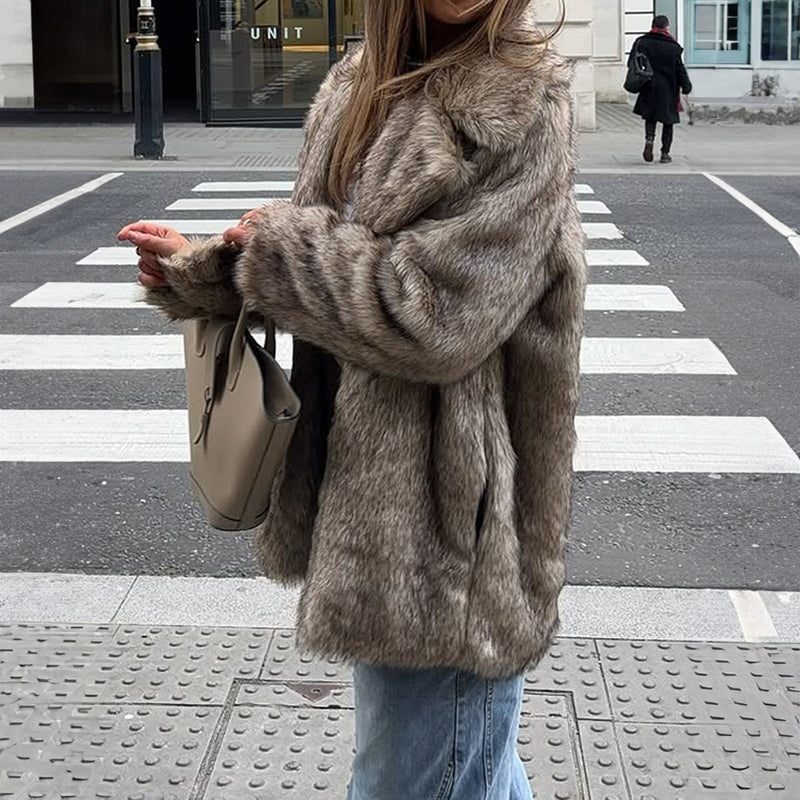 Women’s Elegant Long Sleeve Coat with Faux Fur Collar – Stylish Winter Outerwear-5