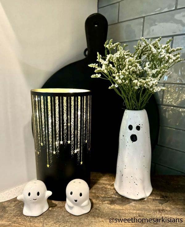 Mud Pie Ghost Vase, Medium Halloween Flower Vase for Fall Home Decor-4