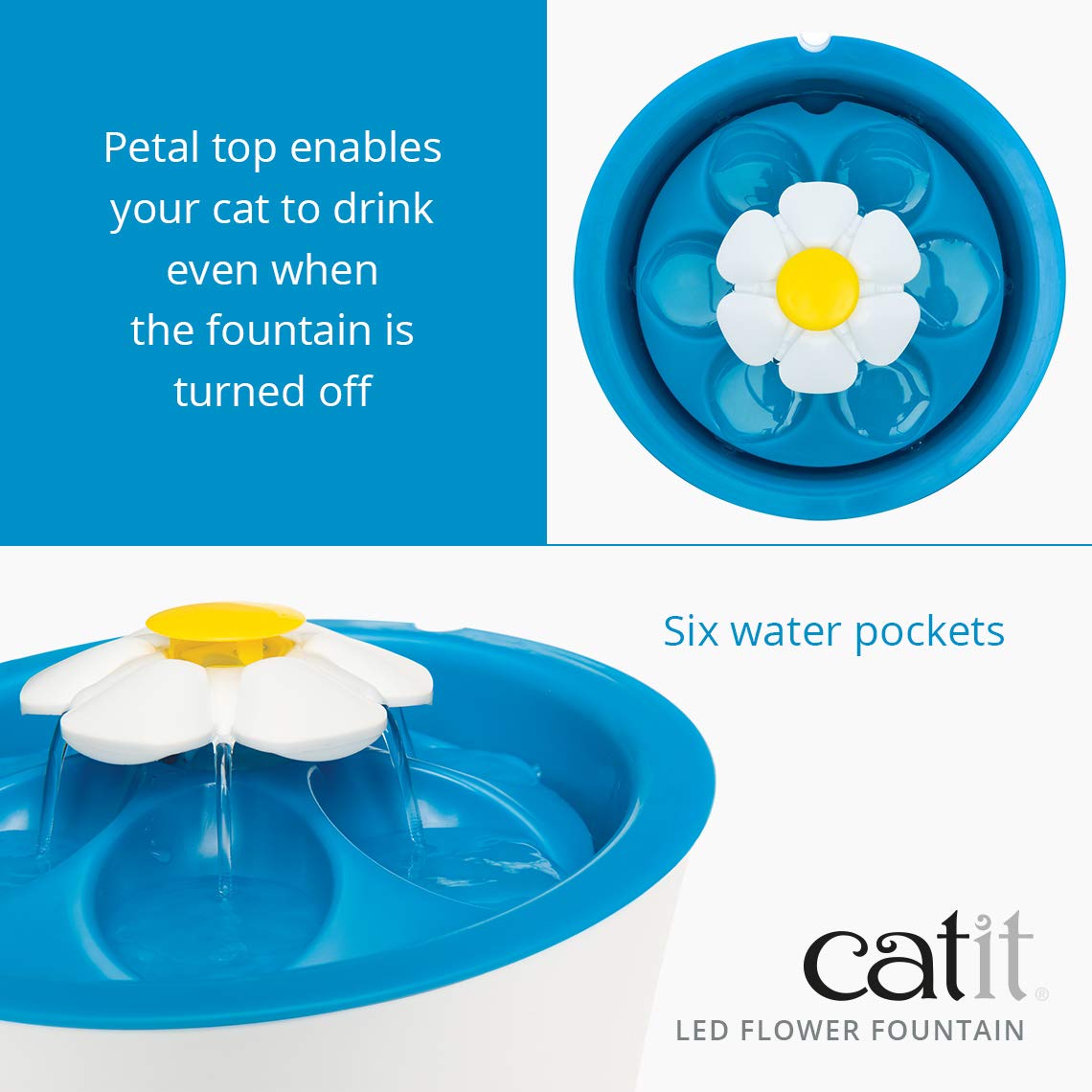 Catit LED Flower, Cat Water Fountain with Triple Action Filter, Blue 3L, Modern Cat Fountain, Fontaine Pour Chat, Pet Water Fountains, Perfect for Indoor Cats 🍁 All In One Marketplace Canada