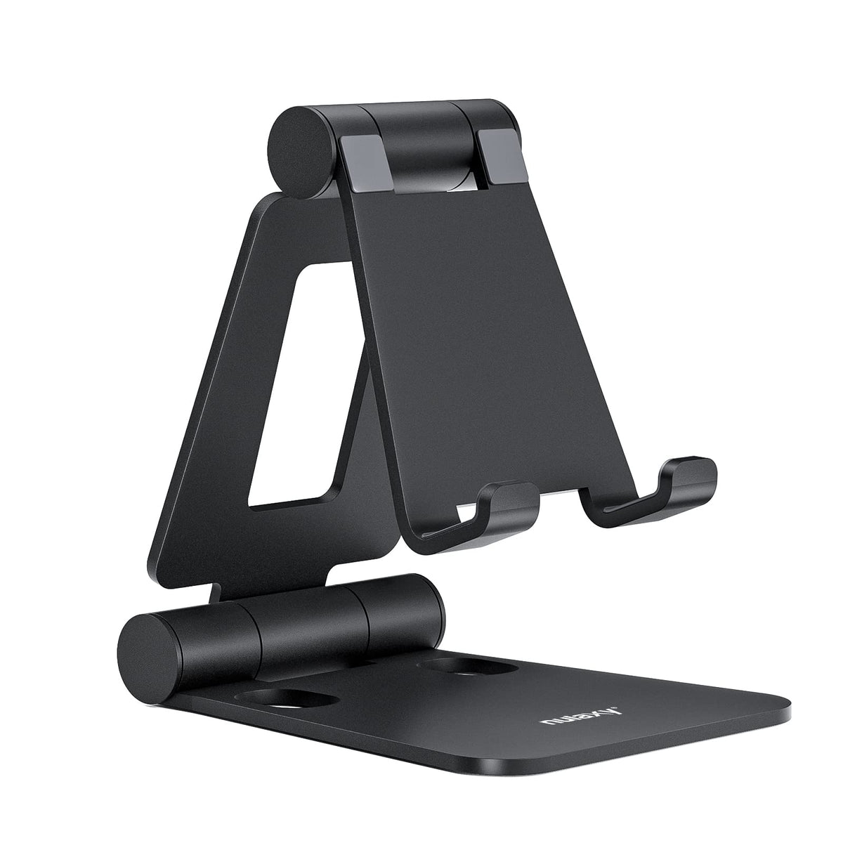 Nulaxy Dual Foldable Phone Stand for Desk, Fully Adjustable Desktop Cell Phone Holder Accessories for Office Kindle Compatible with 4-8" Mobile Devices iPhone Pro/Max/Plus, iPad Pro/Air/Mini, Black