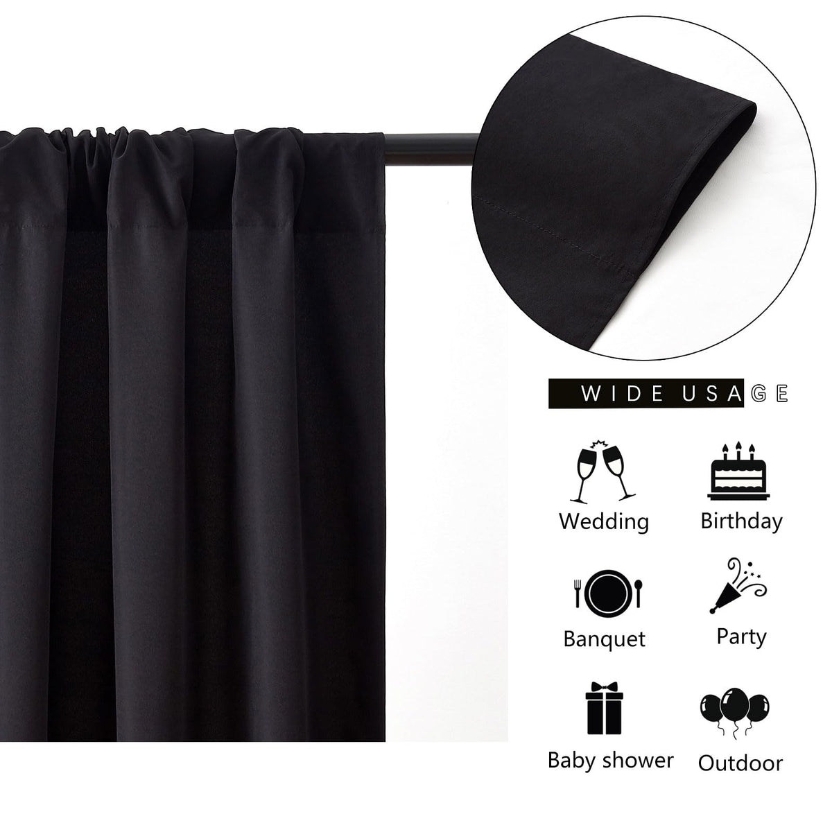 Backdrop Curtains Black Polyester Backdrop for Curtains 2 Packs 5ftx8ft-4