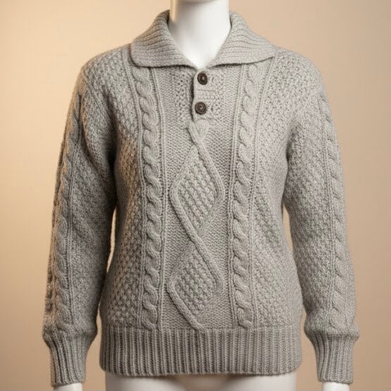 Grey Cayambe Alpaca Cable Knit Sweater-4