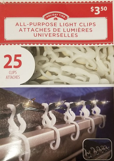 Holiday Time Pinzas multiusos para luces, paquete de 25 unidades para luces y decoración navideña (628915262247)