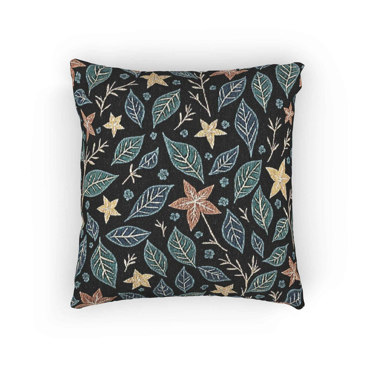 Floral Starleaf Pattern Woven Pillow | Botanical Night Leaves-5