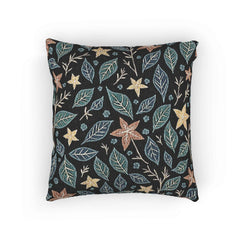 Floral Starleaf Pattern Woven Pillow | Botanical Night Leaves-5