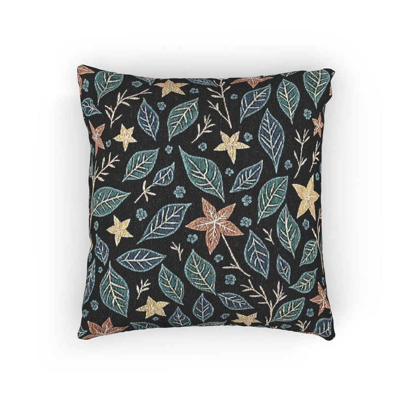 Floral Starleaf Pattern Woven Pillow | Botanical Night Leaves-5