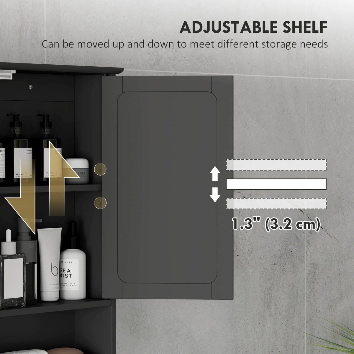 Black Bathroom Medicine Cabinet with Mirror – Wall-Mounted Double-Door Storage Cabinet (United States & Canada Delivery Only)-4