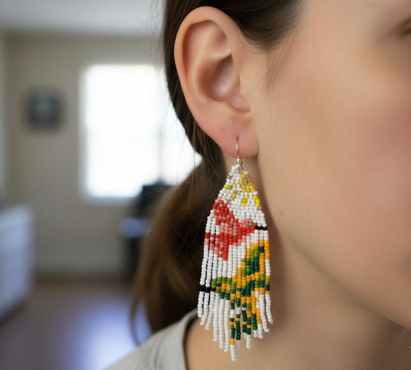 White Sky Dancer Beaded Earrings-4