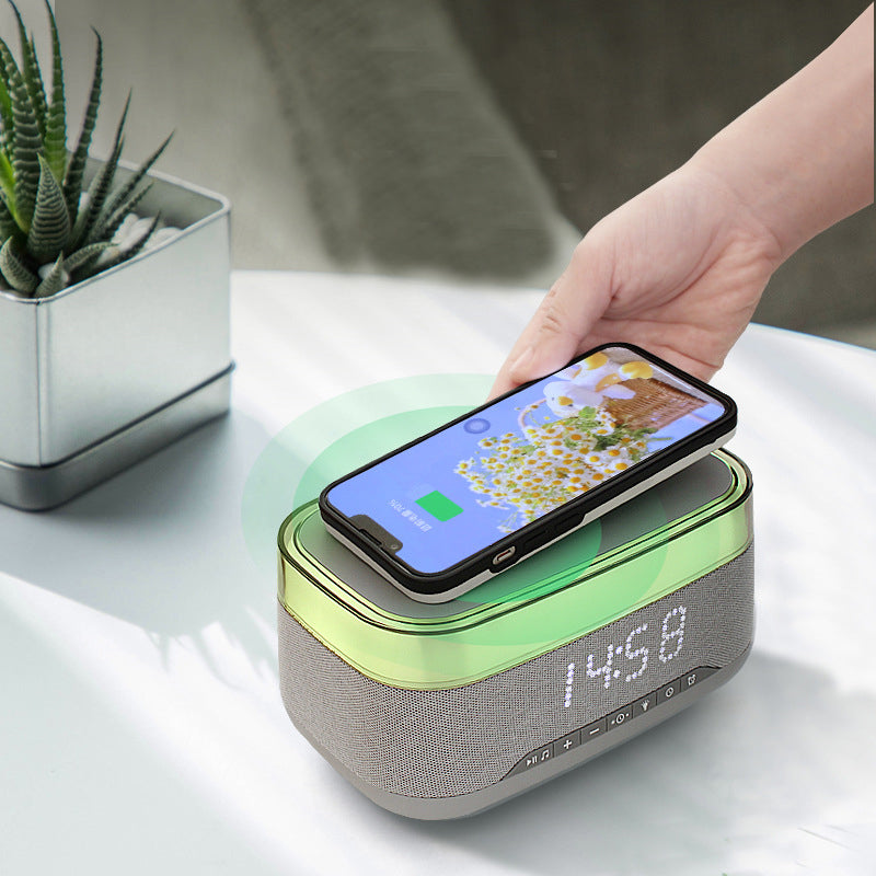 Intelligent Multifunctional Alarm Clock Bluetooth Speaker Wireless Charger Fast Charge Clock Atmosphere Night Light Home Decor-6