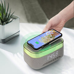 Intelligent Multifunctional Alarm Clock Bluetooth Speaker Wireless Charger Fast Charge Clock Atmosphere Night Light Home Decor-6