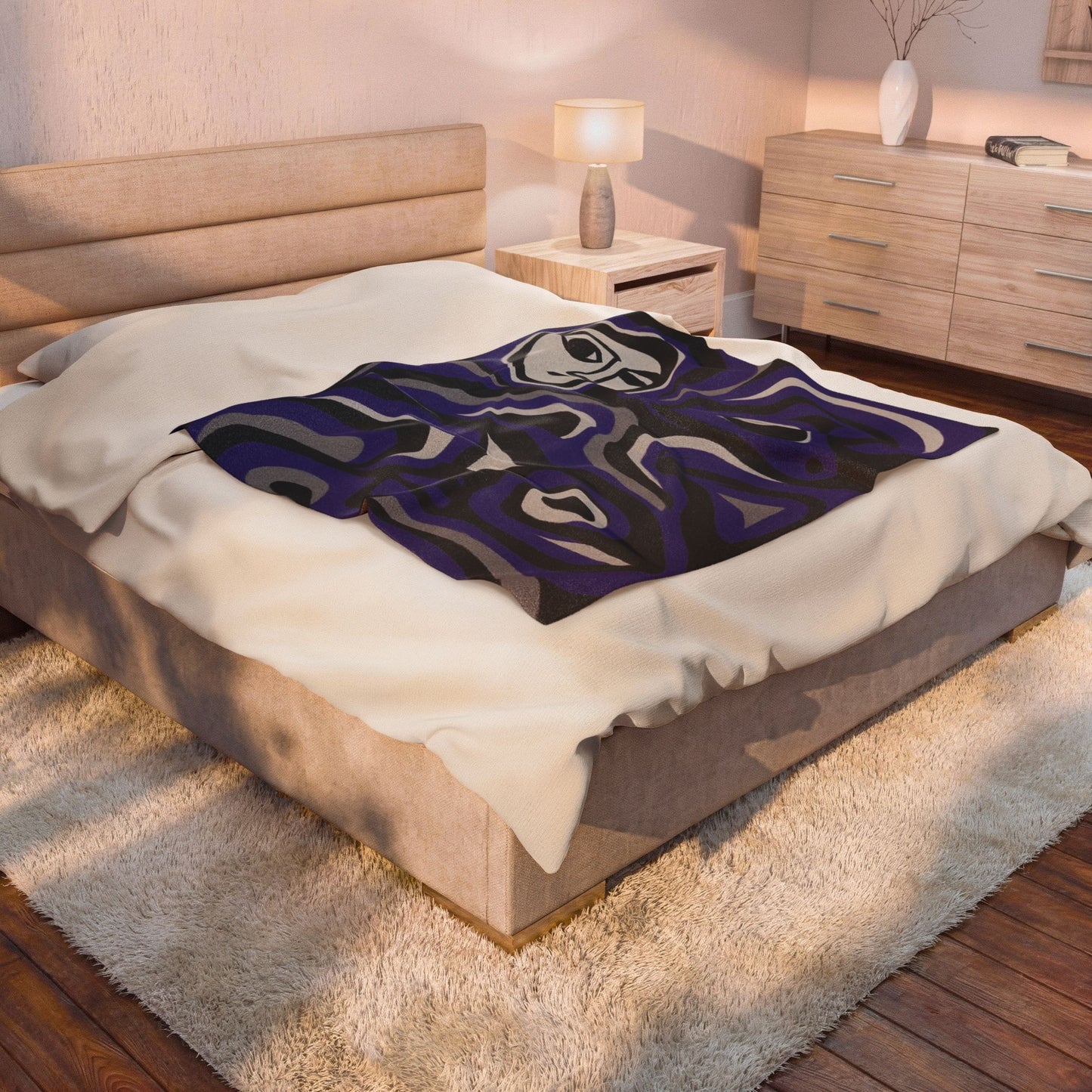 Inuit Style Abstract Velveteen Throw Blanket