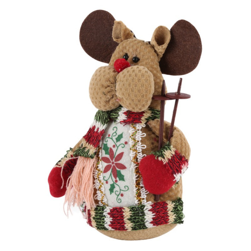 Christmas Elk Santa Snowman Figurines – Flannel Holiday Decorations, 18x13cm-6