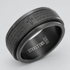Men’s Black Stainless Steel Lord’s Prayer Band. Religious Biker Ring-1