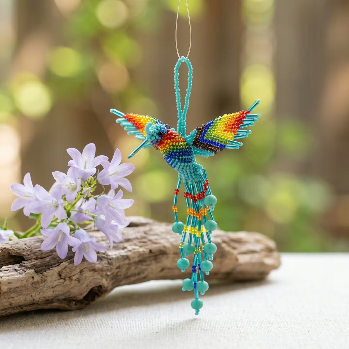 Turquoise Beaded Humming Bird-1