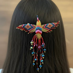 Red and gold Hummingbird Barrette with Fringes-1