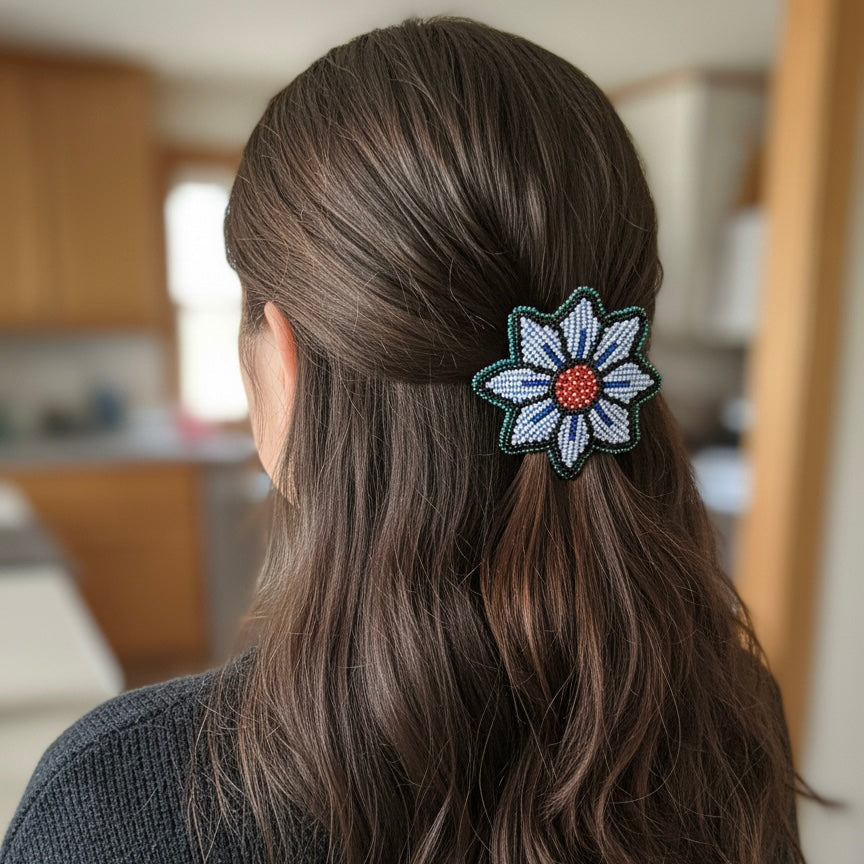 Blue Beaded Flower Barrette-1