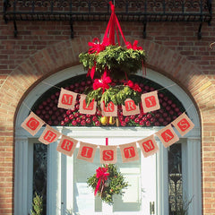 Merry Christmas Burlap Banner Garland, 14pc Sackcloth Flags Decoration-1