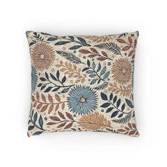 Boho Floral Woven Pillow | Textured Daisy Leaves Decorative Pillow-5