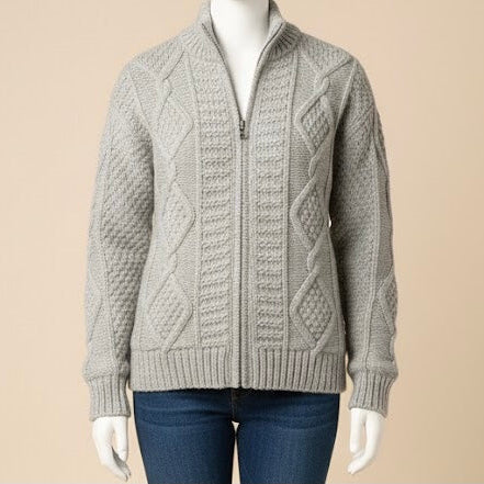 Grey Cayambe Alpaca Cable Knit Sweater-10