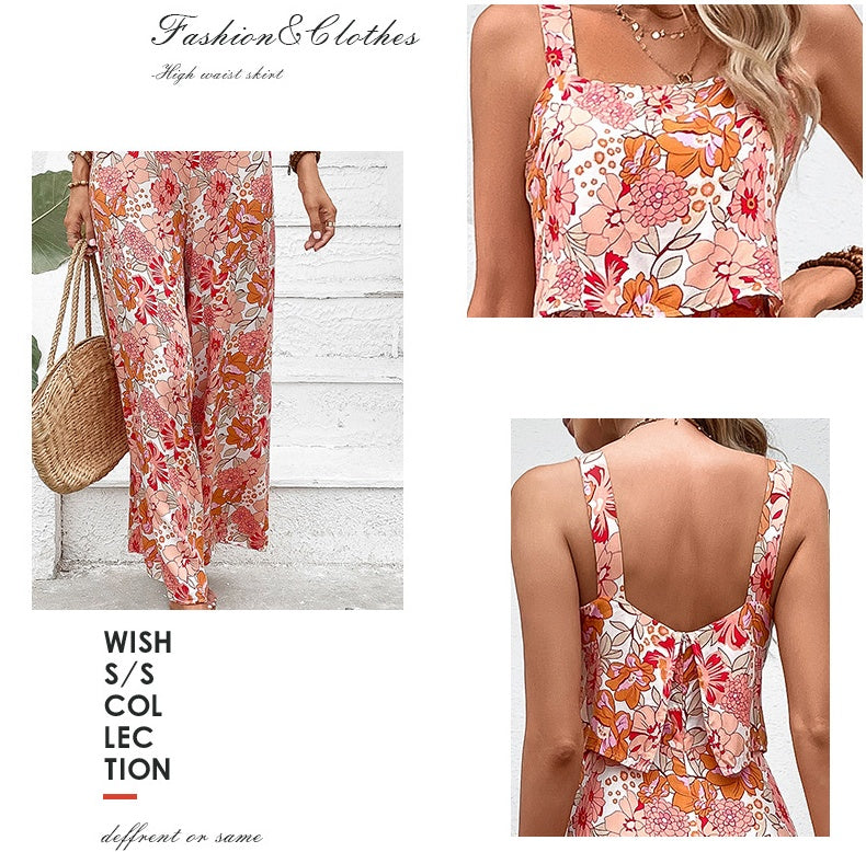 Women's Printed Square-Neck Camisole Cropped Jumpsuit-7