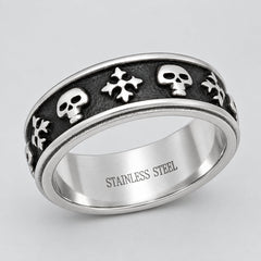 Men’s Two-Tone Stainless Steel Skull & Cross Biker Band Ring-1