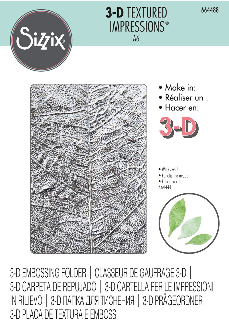 Sizzix 3-D Textured Impressions Embossing Folder - Leaf Veins-1