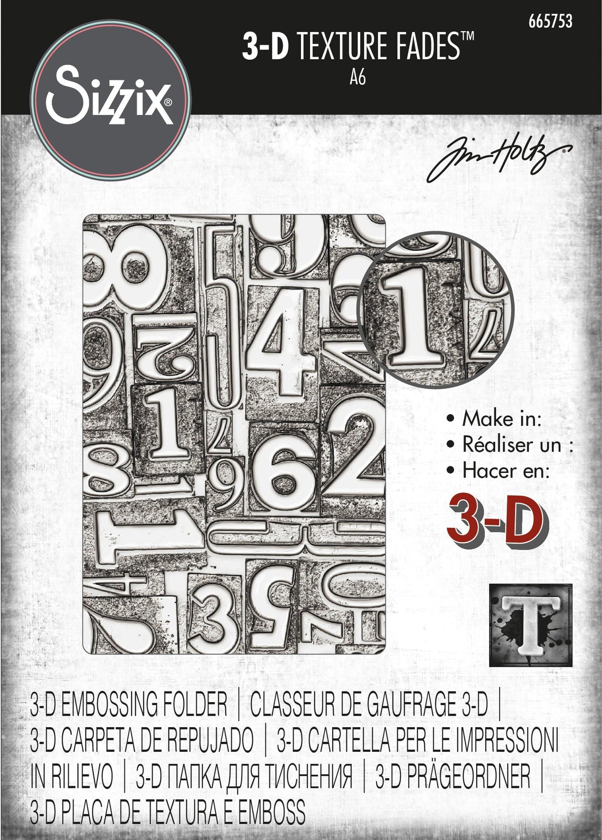 Sizzix 3-D Texture Fades Embossing Folder - Numbered by Tim Holtz-1