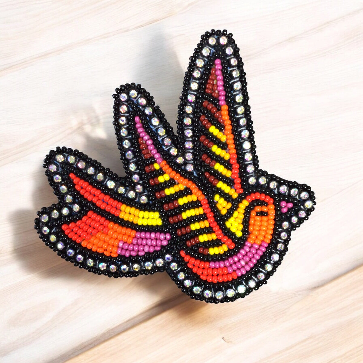 Red and Pink Beaded Hummingbird Barrette-2
