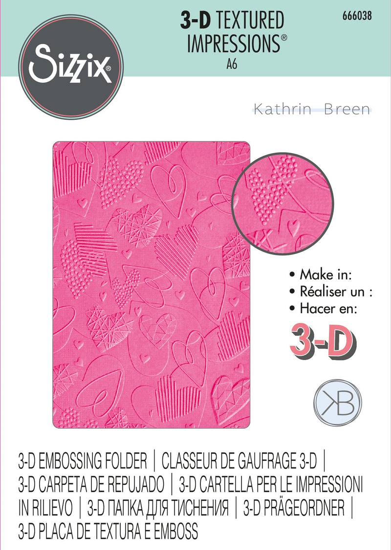 Sizzix 3-D Textured Impressions Embossing Folder - Mark Making Hearts by Kath Breen-1