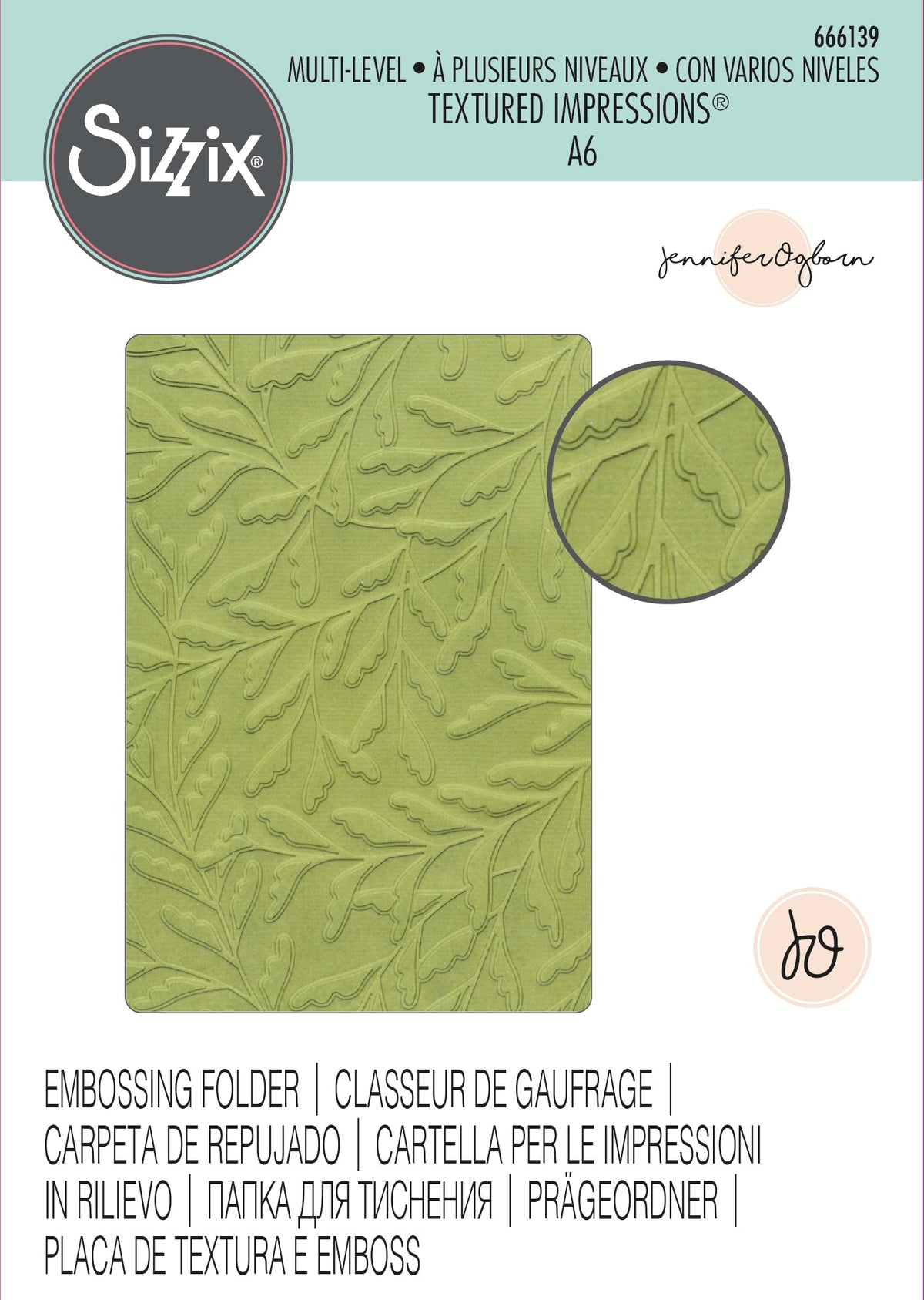 Sizzix Multi-Level Textured Impressions Embossing Folder - Delicate Leaves by Jennifer Ogborn-1