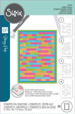 Pochoirs superposés Sizzix A6 4 pièces Cosmopolitan, Downtown par Stacey Park-1