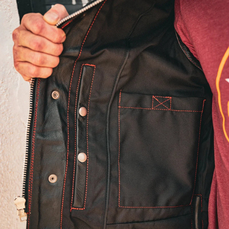 Open Road Men's Upside Leather Vest with Stitched Diamonds-8