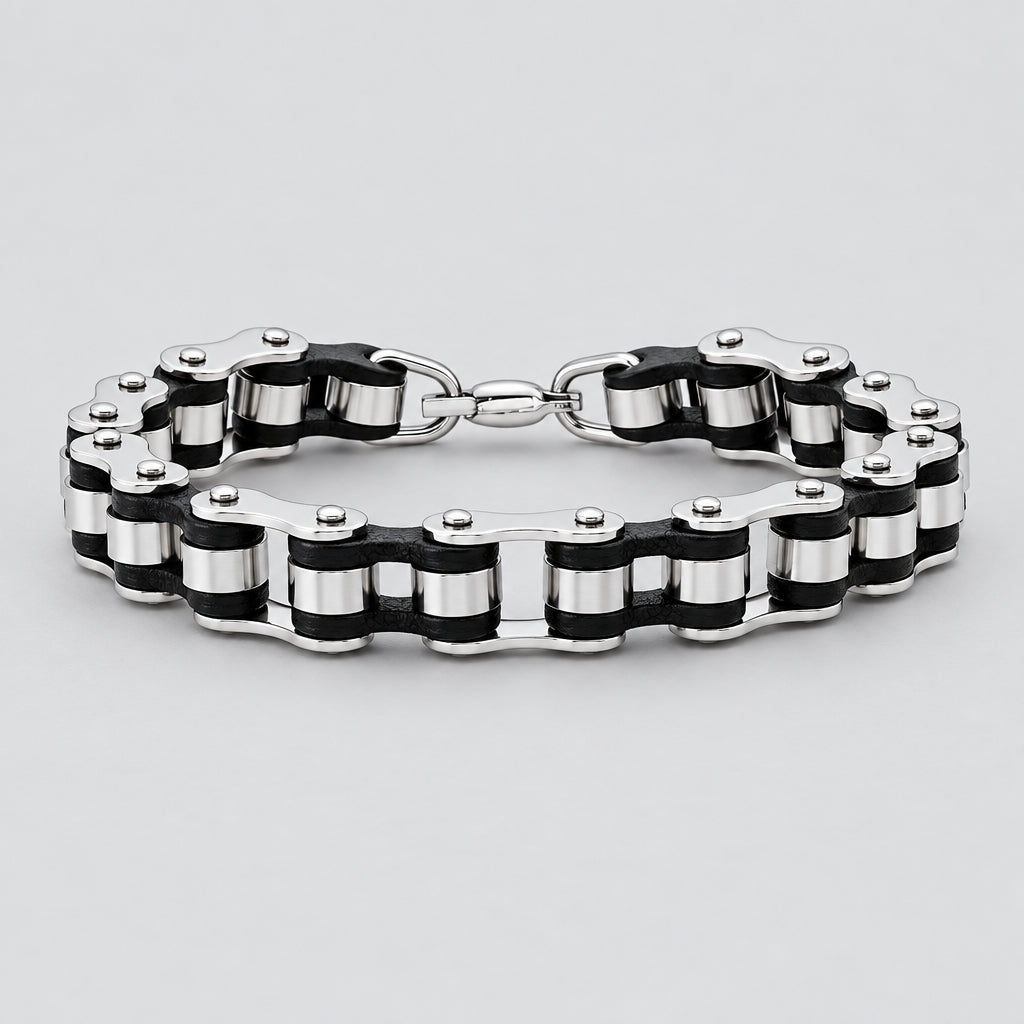 Men’s Stainless Steel Bicycle Chain Industrial Two-Tone Gear Biker Bracelet-1