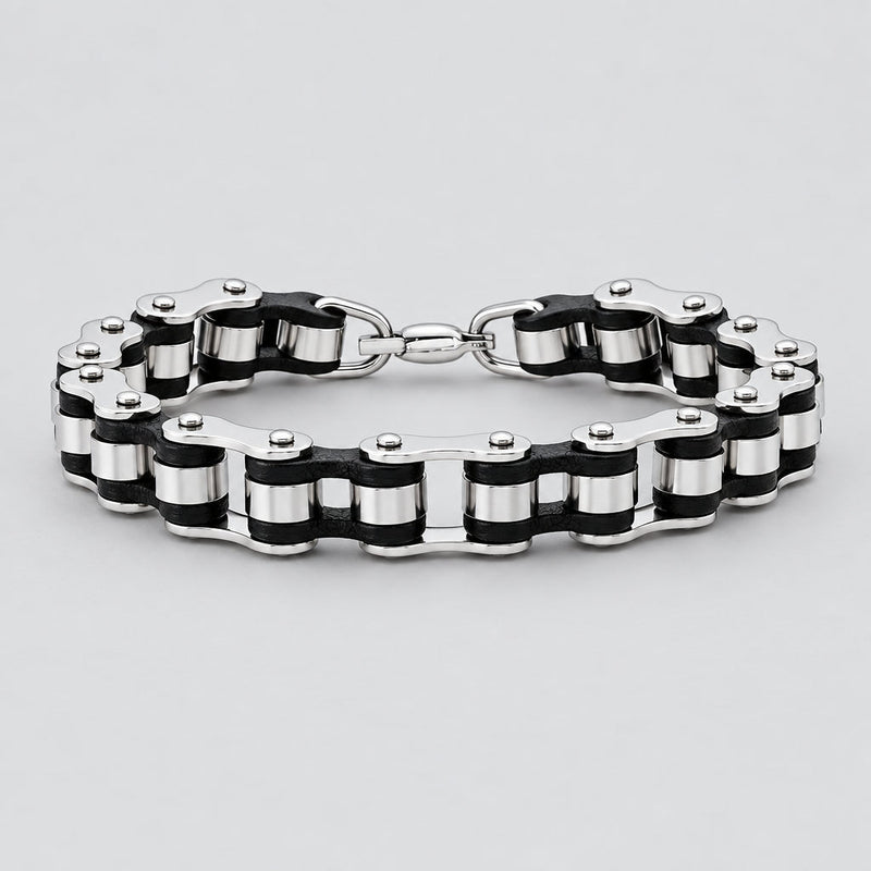 Men’s Stainless Steel Bicycle Chain Industrial Two-Tone Gear Biker Bracelet-1