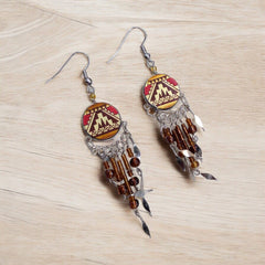 Red and Orange Southwestern Round Shaped Dangle Earrings-2