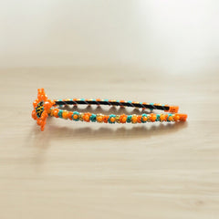Beaded Headband with Flower Orange-3