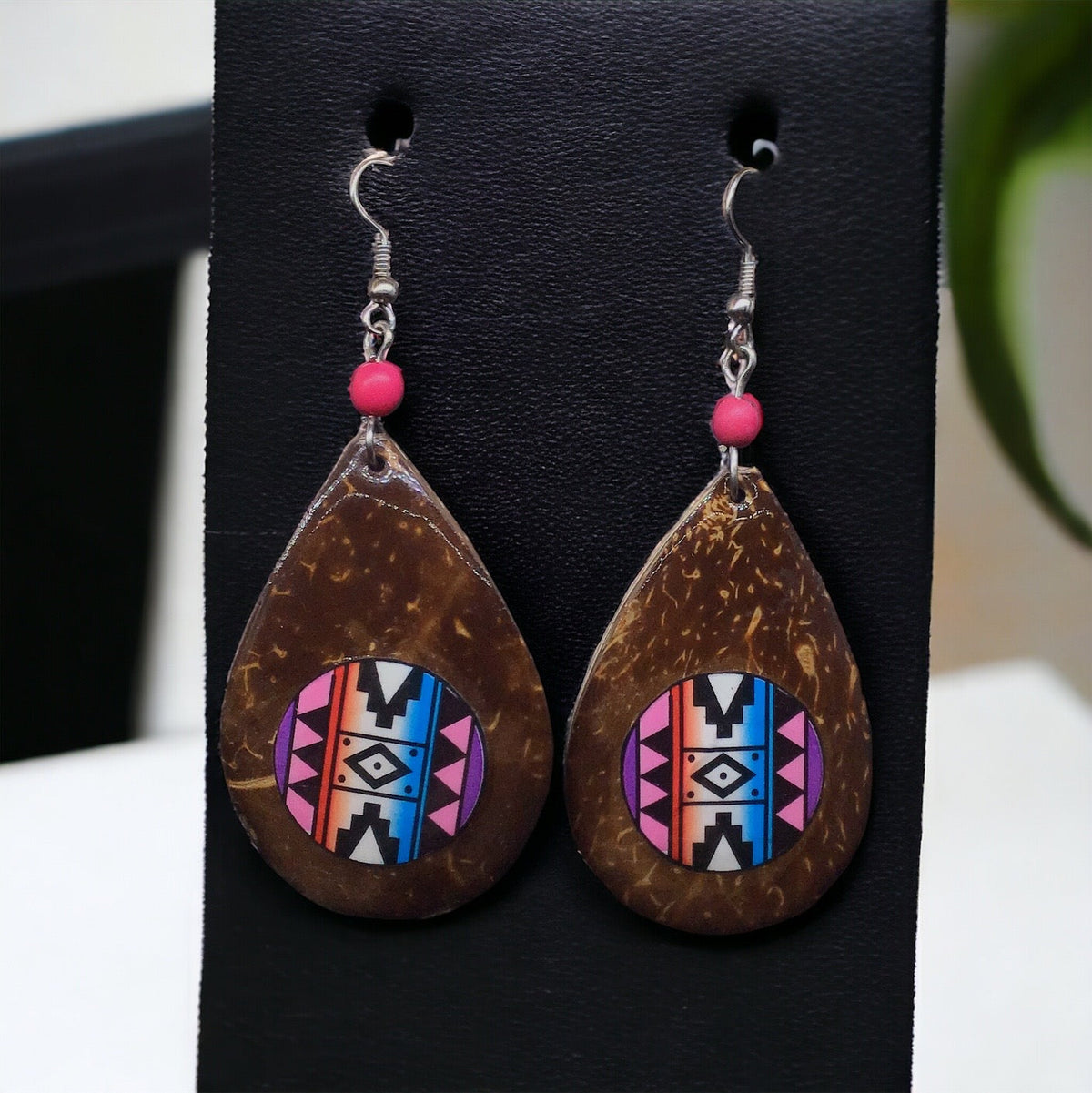 Wood Painted PInk and Purple Round Earrings