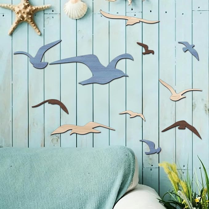 11-Piece Coastal Wall Art Set Wooden Ocean Decor Nautical Wall Sculptures For Living Room Bedroom Bathroom (Canada Delivery Only)