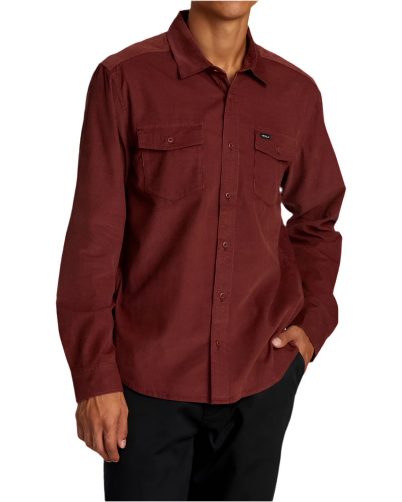 RVCA 'Freeman Cord' L/S Shirt - Red Earth-1