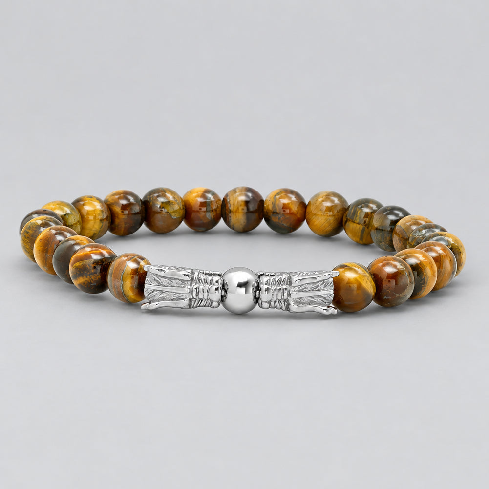 Men’s Tiger Eye Bead & Stainless Steel Dragon Head Biker Stretch Bracelet-1