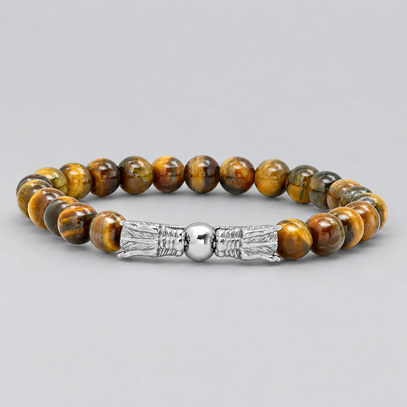 Men’s Tiger Eye Bead & Stainless Steel Dragon Head Biker Stretch Bracelet-1