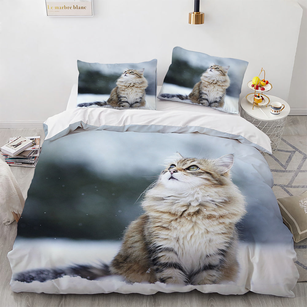 White Cute Cat Duvet Cover Bedding Set-3