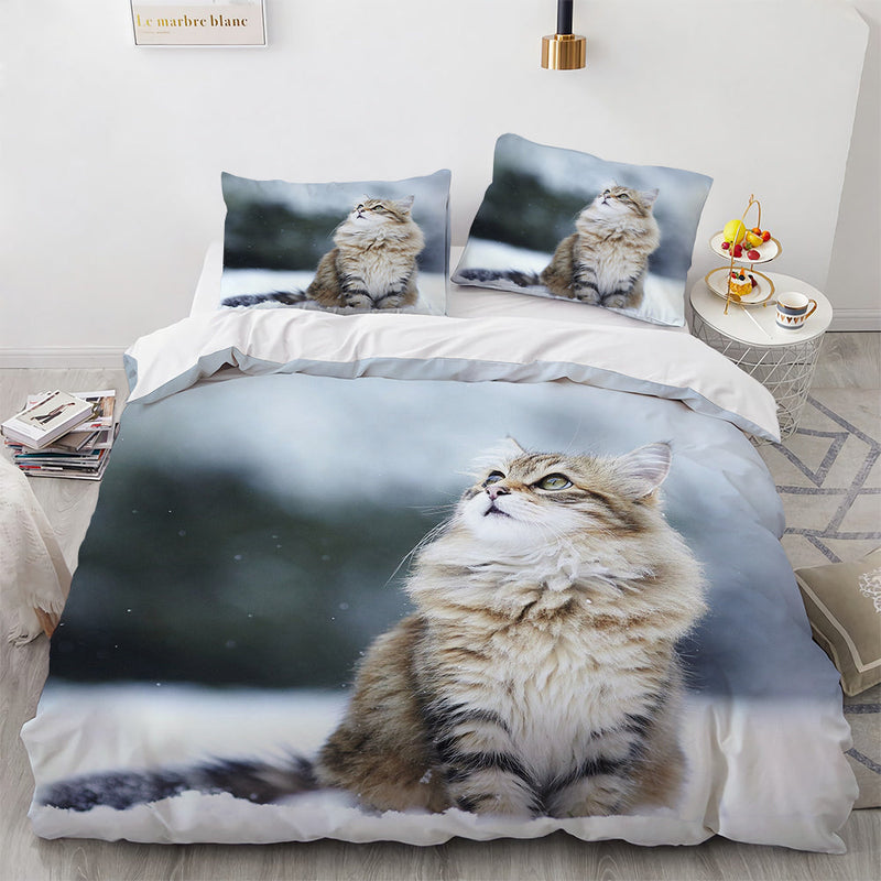 White Cute Cat Duvet Cover Bedding Set-3
